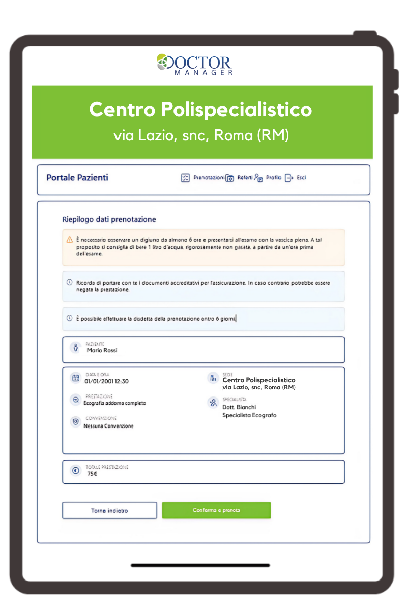 prenotazione visita online schermata prenotazione