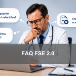 Medico davanti al computer con dubbi sulla gestione del Fascicolo Sanitario Elettronico FSE 2.0 e dei referti digitali.